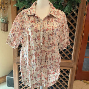 Coldwater Creek Linen Aztec Print ButtonUp Shirt Size Large